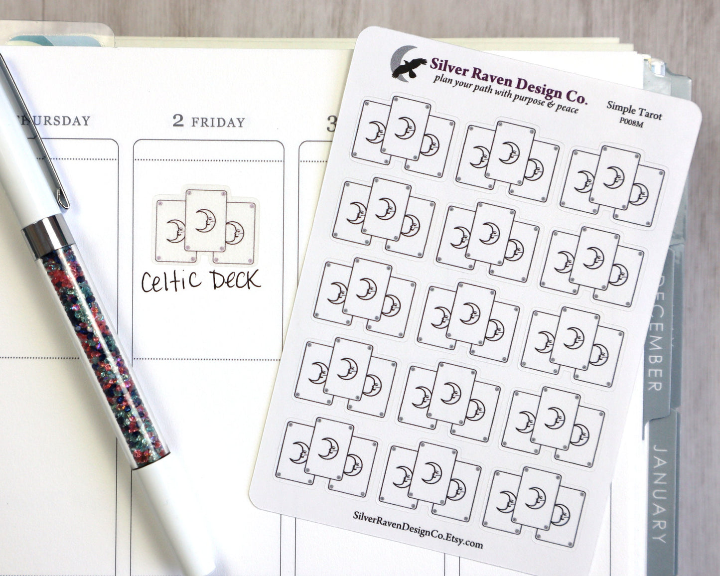Tarot card stickers for Pagan and Witchcraft planners & grimoires