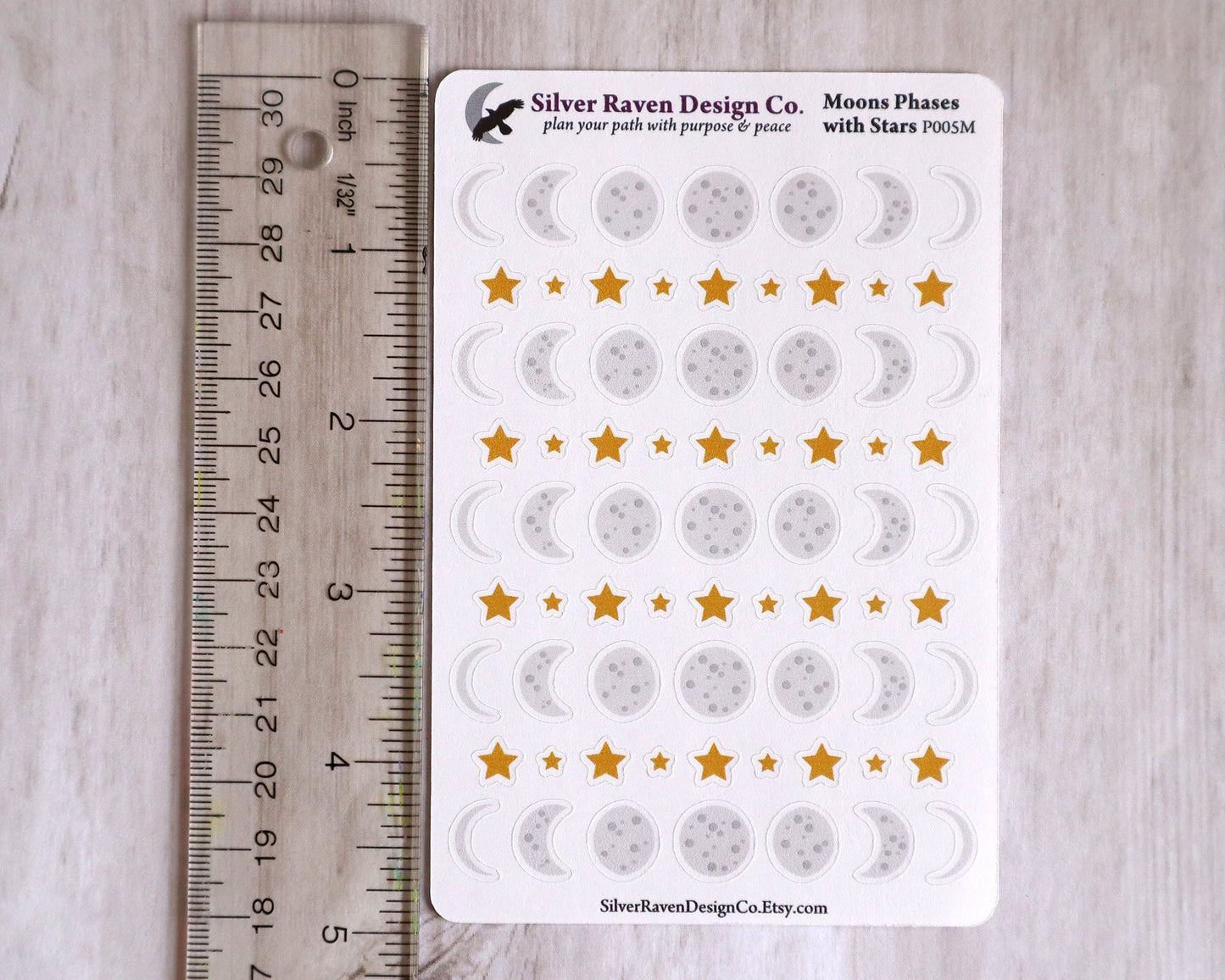 Moon Phase Tracker with stars for pagan and wiccan planners & grimoires